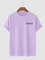 Paris Letter Printed Short Sleeves T-shirt Xl Light purple