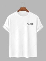 Paris Letter Printed Short Sleeves T-shirt Xl White