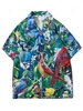 Parrot Tropical Print Vacation Hawaiian Shirt M Medium spring green