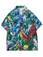 Parrot Tropical Print Vacation Hawaiian Shirt M Medium spring green
