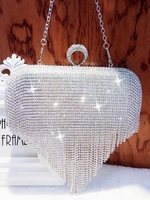 Party Evening Fringes Detail Sparkle Rhinestones Crossbody Clutch Bag