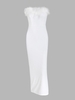 Party Feather Trim Slinky Midi Tube Dress M White
