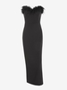 Party Feather Trim Slinky Midi Tube Dress S Black