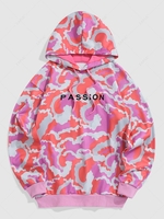 PASSION Embroidered Fleece Lining Camo Hoodie S Light pink