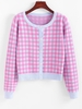 Pastel Plaid Button Up Cardigan L Light pink