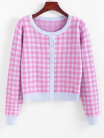 Pastel Plaid Button Up Cardigan M Light pink