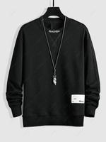 Patch Decor Letter Embroidery Essentials Pullover Sweatshirt L Black
