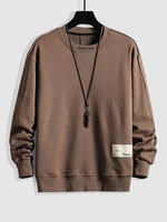 Patch Decor Letter Embroidery Essentials Pullover Sweatshirt L Coffee