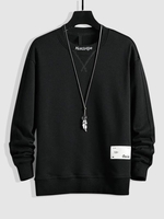 Patch Decor Letter Embroidery Essentials Pullover Sweatshirt M Black