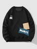 Patch Design Letter Pullover Sweatshirt M Black