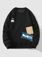 Patch Design Letter Pullover Sweatshirt M Black