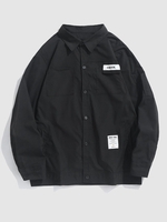 Patch Design Multi-pockets Cargo Shirt M Black