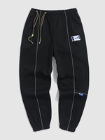Patch Design Side Drawstring Reflective Stripe Jogger Sweatpants L Night