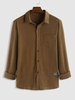 Patch Design Textured Long Sleeves Shirt S Coffee
