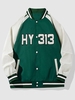 Patched Colorblock Stripes Baseball Varsity Jacket 2xl Medium forest green