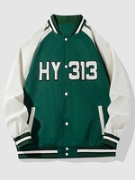 Patched Colorblock Stripes Baseball Varsity Jacket 2xl Medium forest green