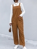 Patched Pockets Corduroy Overalls Jumpsuit M Coffee