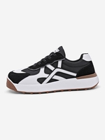 Patchwork Chunky Heel Perforated Lace Up Sports Shoes