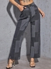 Patchwork Colorblock High Waist Straight Jeans M Black