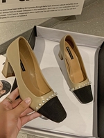 Patchwork Faux Pearl Chunky Heel Pumps