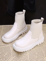 Patchwork Solid Color Knit Slip-On Boots