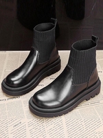 Patchwork Solid Color Knit Slip-On Boots