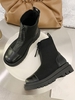 Patchwork Stretch Knit Detail Lace Up Front Work Boots