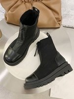 Patchwork Stretch Knit Detail Lace Up Front Work Boots