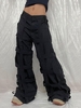 Patchwork Wide Leg Cargo Parachute Pants L Black