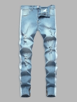 Patchwork Zipper Pockets Casual Jeans 38 Light blue
