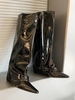 Patent Leather Foldover Design Wedge Boots