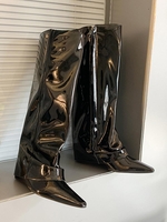 Patent Leather Foldover Design Wedge Boots