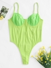 Patent Leather Insert Cupped Backless Bodysuit M Green