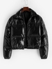 Patent Leather Puffer Quilted Jacket L Black