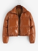 Patent Leather Puffer Quilted Jacket M Coffee
