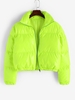Patent Leather Puffer Quilted Jacket S Green