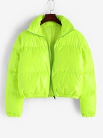 Patent Leather Puffer Quilted Jacket S Green
