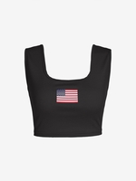 Patriotic American Flag Crop Tank Top L Black