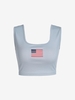 Patriotic American Flag Crop Tank Top S Light blue