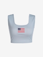 Patriotic American Flag Crop Tank Top S Light blue