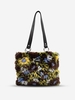 Patterned Fluffy Faux Fur Shoulder Tote Bag