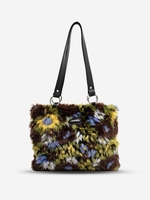 Patterned Fluffy Faux Fur Shoulder Tote Bag