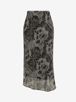 Patterned Mesh Overlay Midi Skirt L Black