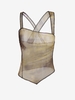 Patterned Overlock-style Sheer Mesh Tank Top L Light coffee