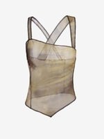 Patterned Overlock-style Sheer Mesh Tank Top L Light coffee