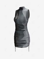 Patterned Sheer Mesh Cinched Tank Dress L Multi a