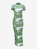Patterned Sheer Mesh Slinky Midi Dress L Green