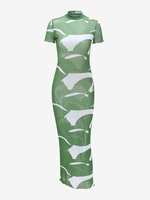 Patterned Sheer Mesh Slinky Midi Dress S Green