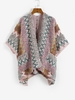 Patterned Textured Knit Poncho Cardigan M Multi a