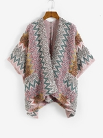 Patterned Textured Knit Poncho Cardigan M Multi a